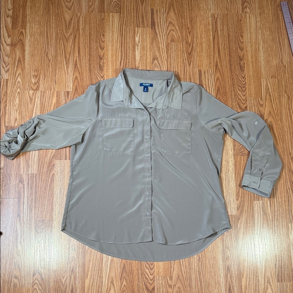 OLD NAVY Tan Button-Up Blouse - Picture 2 of 11